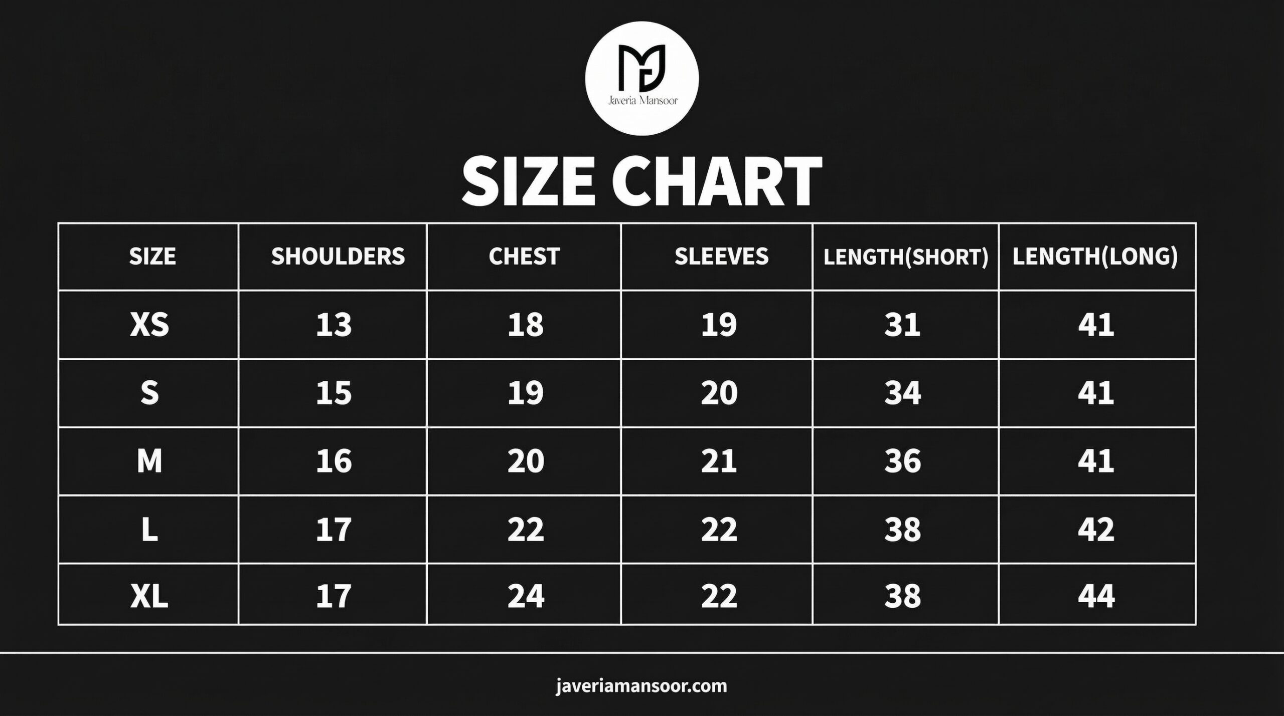 Product Size Chart